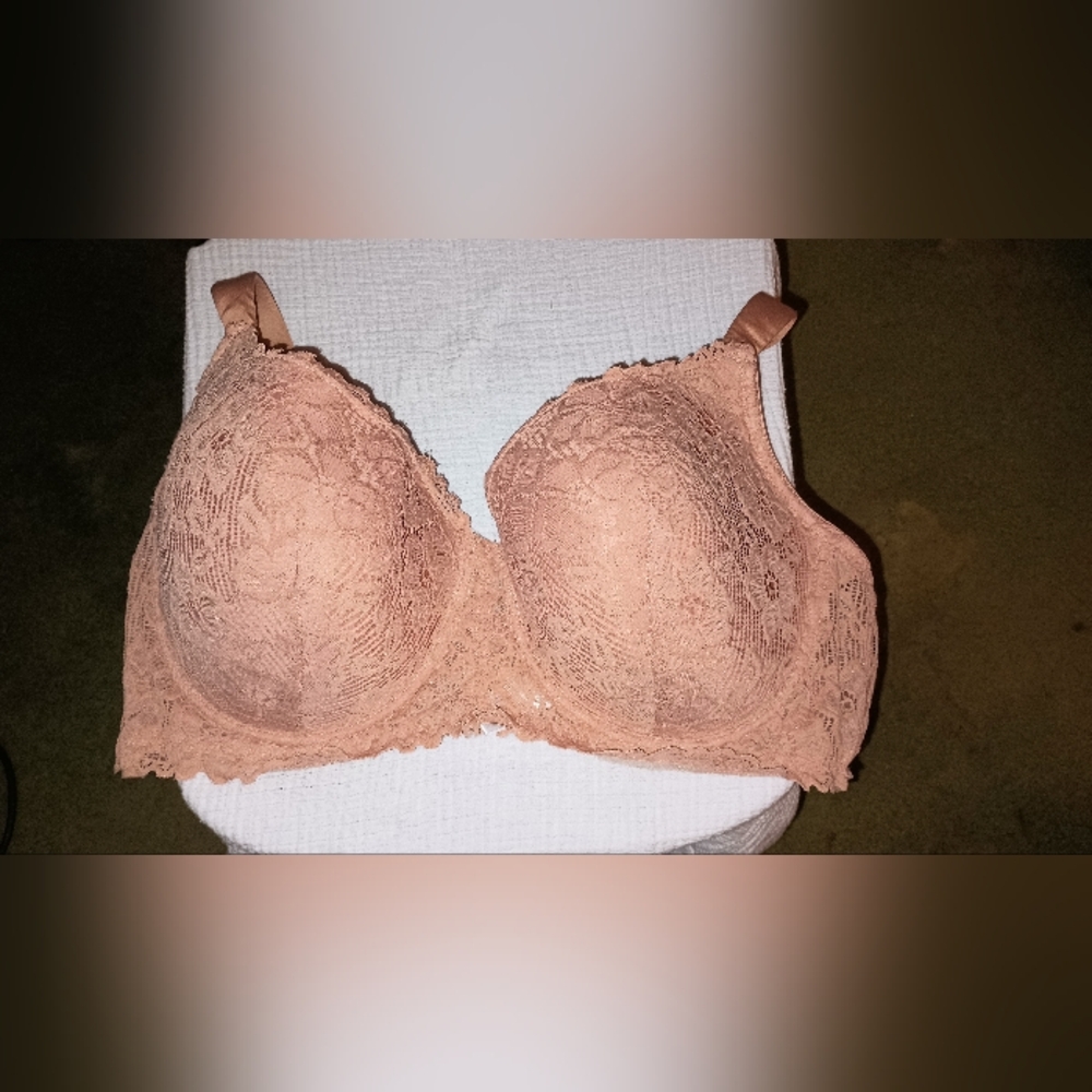 Delta Burke Pink Lace Underwire Padded Bra Size 42D